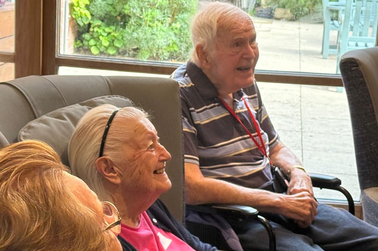 Elderly from Abbeyfield Wey Valley’s Hatch Mill Care Home enjoy the music session with pupils from Ridgeway School in Farnham.
