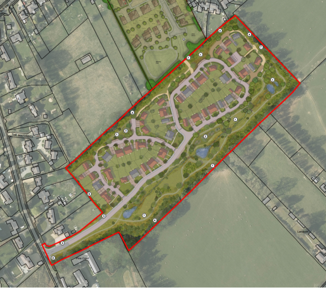 A plan of the 65-home estate proposed for land behind 87 Lymington Bottom in Four Marks, October 2025.