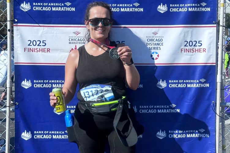 Gosia Shkula having completed the Chicago Marathon