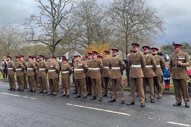Soldiers from 4 Armoured Close Support Battalion of the Royal Electrical and Mechanical Engineers (REME) at the Bordon Remembrance Day service.