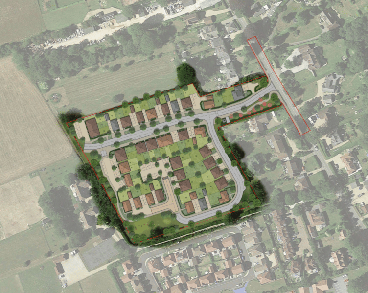 An illustration of the 46-house estate in Lymington Bottom Road, Medstead, which was approved by East Hampshire District Council on November 20th 2025.
