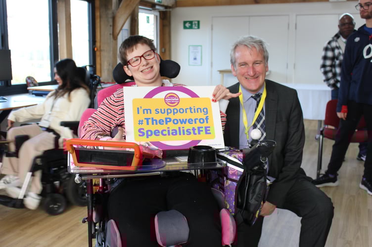 Treloar College student Izzy Wall with East Hampshire MP Damian Hinds, November 2025.
