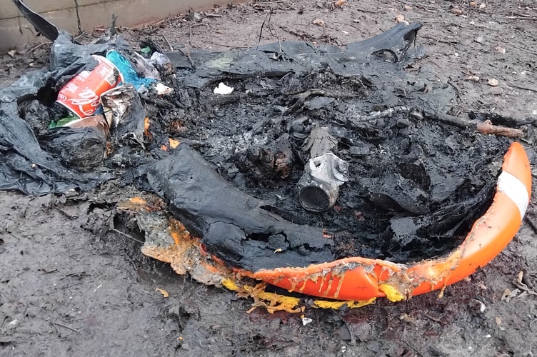 The damaged lifebelt at Kings Pond.