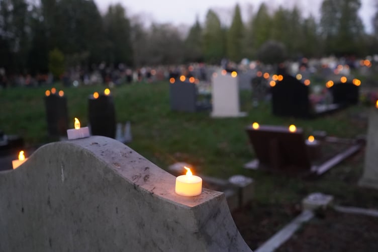 Tea lights at Badshot Lea Cemetery