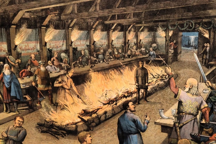 An artist’s impression of Viking life in the late ninth century.