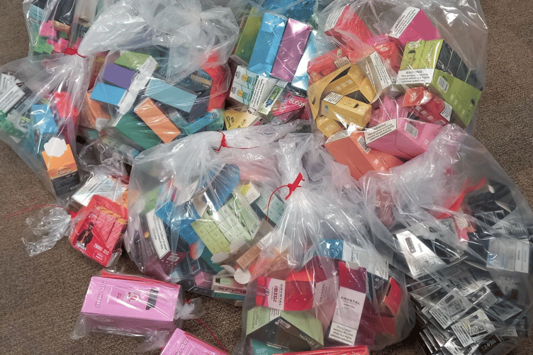 Some of the illegal vapes confiscated by Hampshire County Council in 2025.