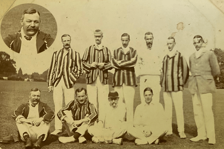 The Hampshire Hogs cricket team. Sir Arthur Conan Doyle is front row, left, and insert.