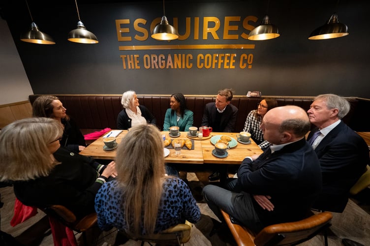 Conservative Leader Kemi Badenoch visits independent businesses on Godalming High Street.