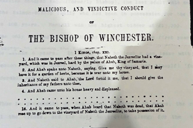 The pamphlet titled "Abuse of Power of the Bishop of Winchester", written by disgraced vicar, Revd Richard Stephens of Frensham.