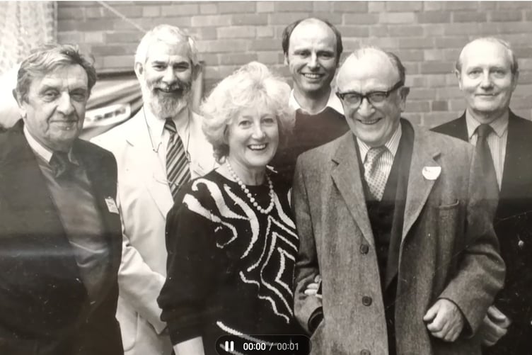 Former Waverley Lib-Dem councillor Dr Rosemary Thomas with her fellow councillors after their election in 1990.