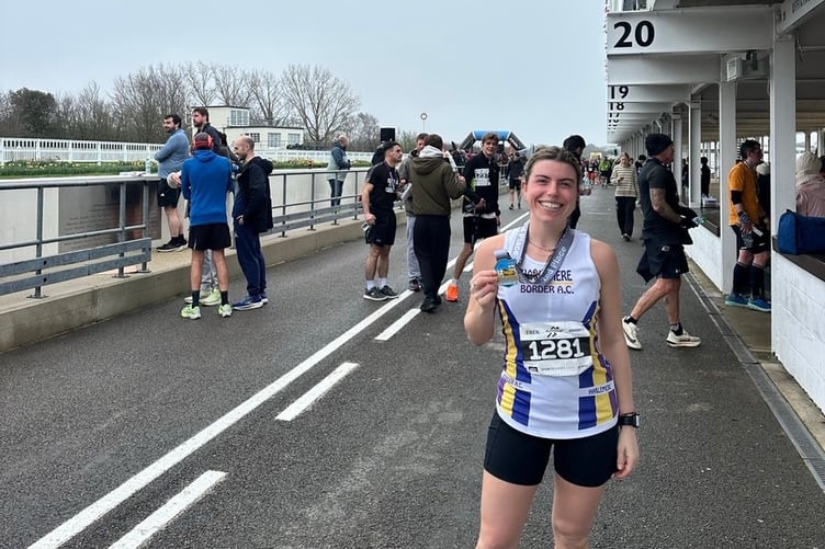 Nina Dunleavy celebrates her success at Goodwood