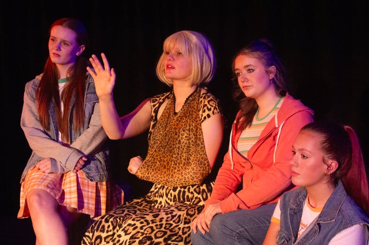 Woking Youth Theatre's production of Somewhere That’s Green, featuring Jess Bruton as Ronette, Lettie Hazelton as Audrey, Yvie Bent as Crystal and Aimee Spall as Chiffon, 2026.