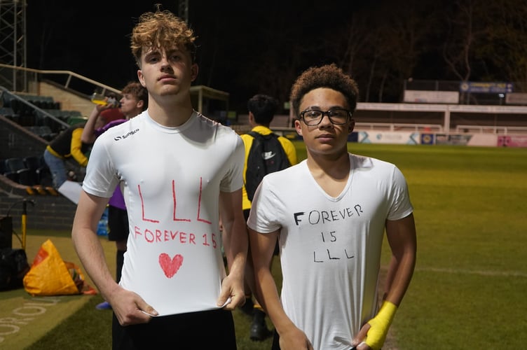 Players honouring Luis Gabriel Guembes at the Testimonial Match