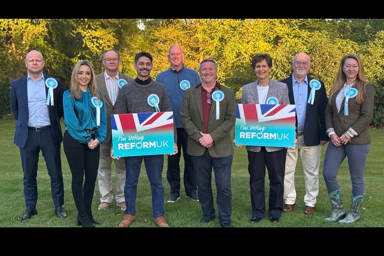 Reform UK candidates in the local elections are, from left, James Macey (Farnham North), Sandra Johnson (Farnham Central), Ed Cowley (Farnham North), Tim Visser (Farnham Central), Jonathan Ashworth (Haslemere), Ged Hall (Waverley Western Villages), Barb Witt (Haslemere), Chris Olive (Waverley Western Villages) and Tasha Vodden (Bordon).