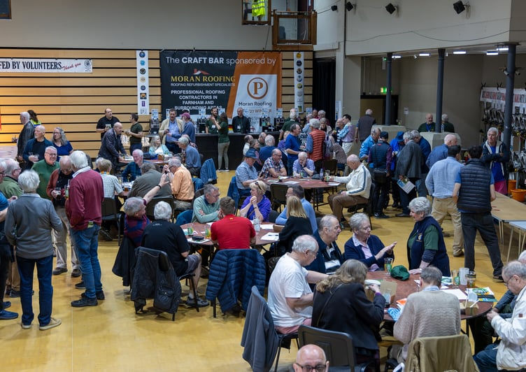 The main hall at The Maltings was packed for Farnham Beerex 2026.