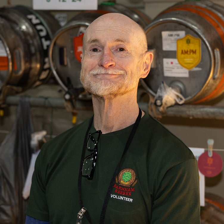 A volunteer at Farnham Beerex 2026 beer festival.