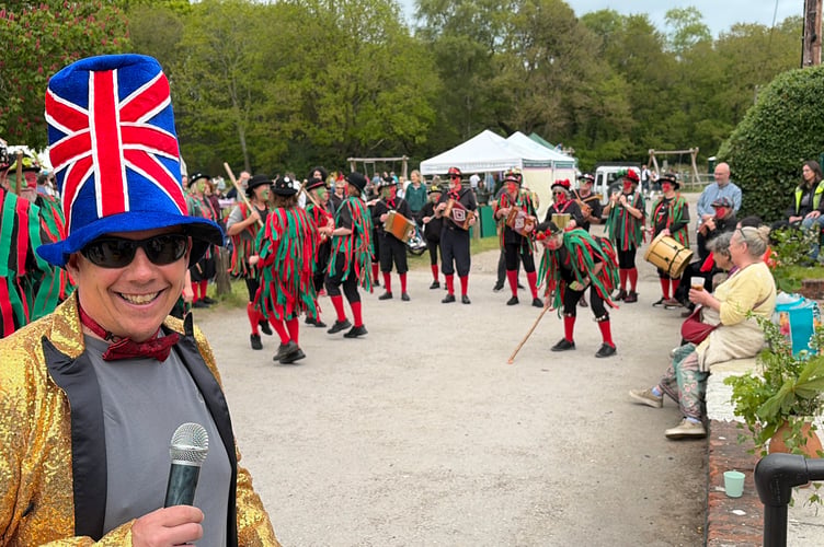 Oakhangar May Fayre host Greg Vincent with the Alton Morris Dancers.