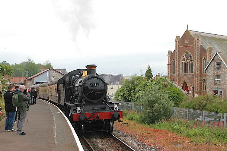 ‘Mogul’ 9351, another resident West Somerset Railway locomotive, was in action for the bank holiday weekend steam festival. PHOTO: George Ody.