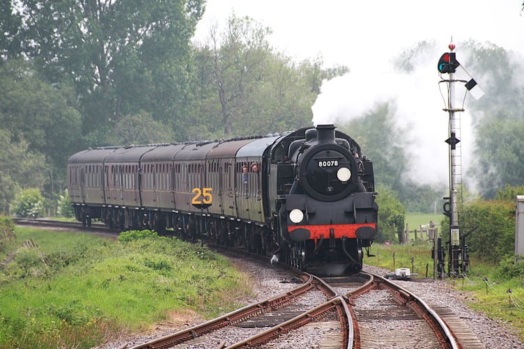 Visiting locomotive 80078 hauls some of the 4,700 passengers who travelled on the West Somerset Railway during its steam gala weekend. PHOTO: George Ody.