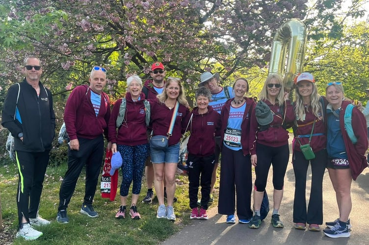 Safely back in Farnham, some of the runners with supporters