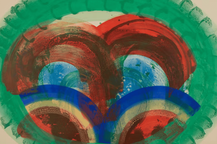 Red Palm, 1986-87, by Howard Hodgkin. Lithograph with hand-colouring in gouache on buff Arches Cover 300gsm paper.