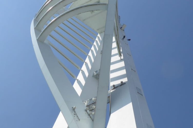 Annette Eyre and Samantha Brown abseil down the Spinnaker Tower in Portsmouth, May 9th 2026.