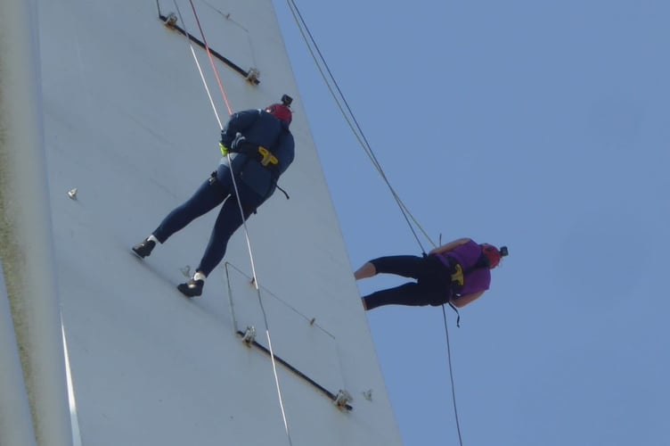 Annette Eyre and Samantha Brown abseil down the Spinnaker Tower in Portsmouth, May 9th 2026.