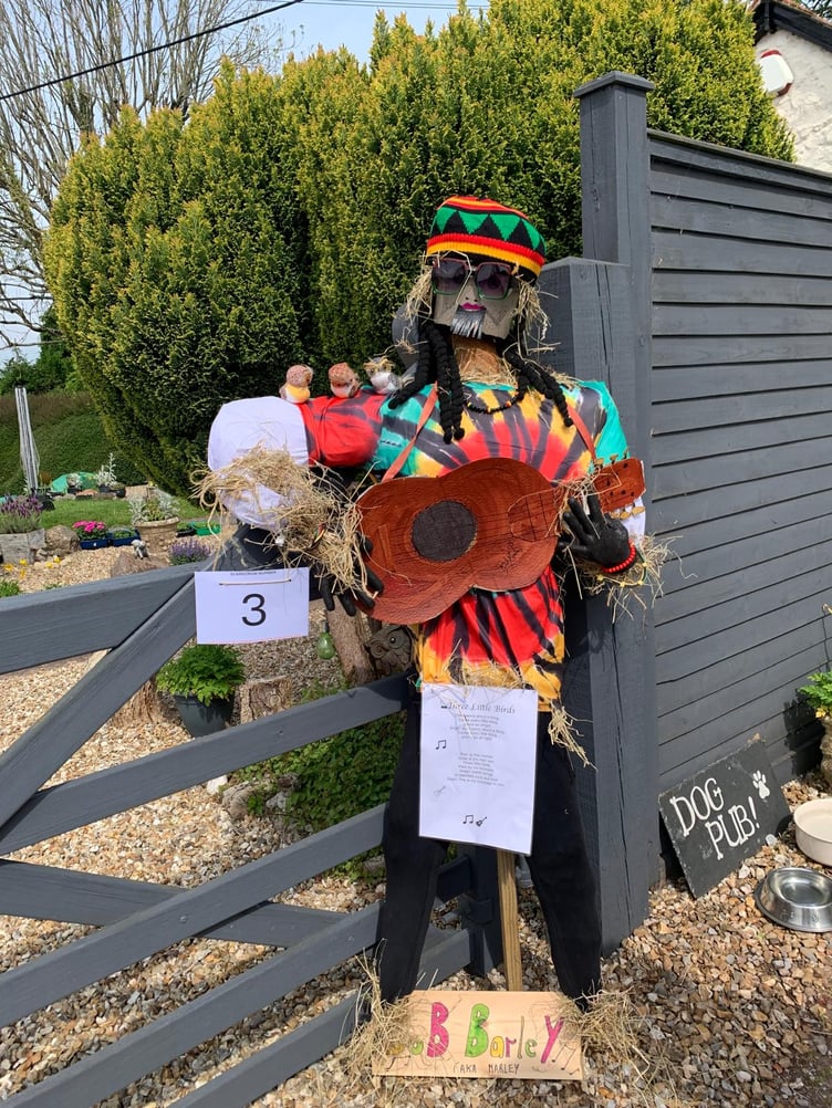 Wootton Courtenay's best named scarecrow was 'Bob Barley and the Whalers (Three Little Birds)', by Sue Loftus and Dawn Mackie. PHOTO: Ruth Walker.