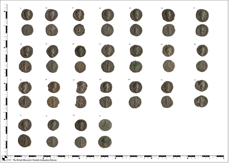 Roman silver coin hoard number 51-75.