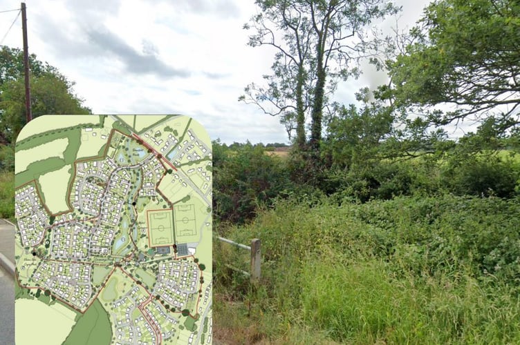 Thakeham's 400 homes plan for land near Alfold (image Thakeham and Google)