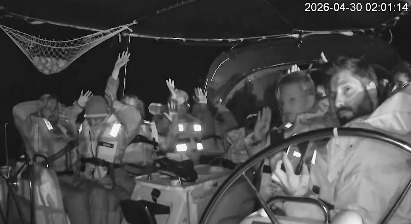 Screenshot from video showing activists aboard a Global Sumud Flotilla vessel intercepted by Israeli forces. Image: UK Global Sumud