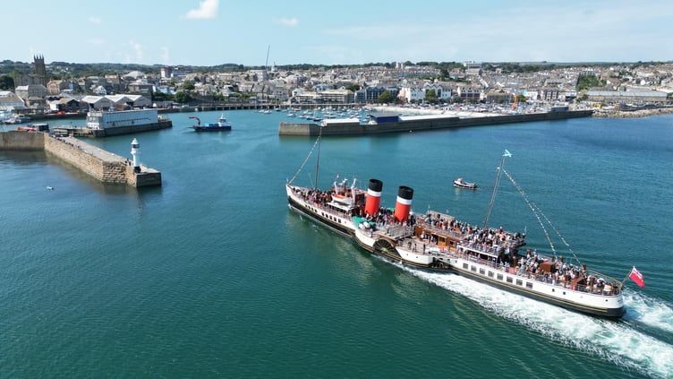 Waverley approaching the harbour at Penzance in West Cornwall.