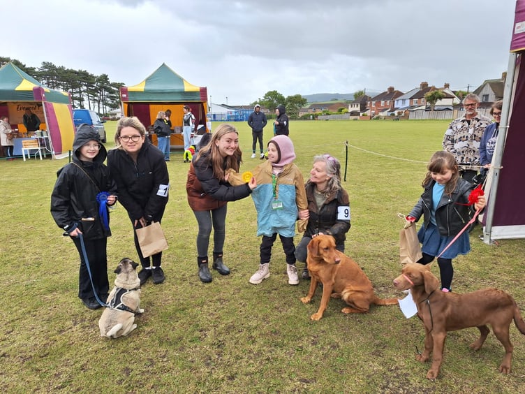 Some of the entries for the fancy dress class at Watchet dog show.