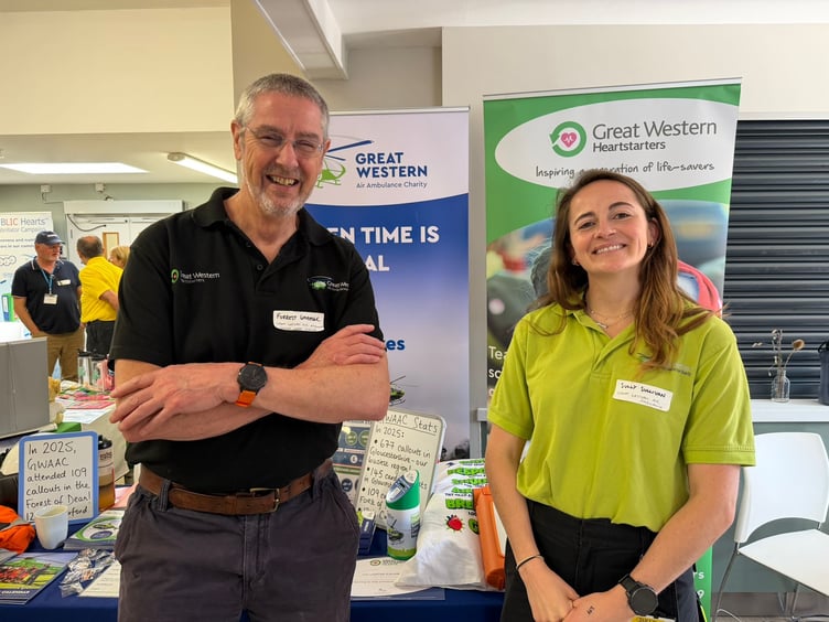 Cardiac arrest survivor Forrest Wheeler with Sully Sullivan, Great Western Air Ambulance Charity Support Engagement Officer for Gloucestershire