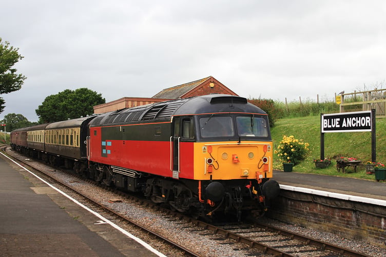 One of the guest locomotives for the West Somerset Railway's diesel gala, Class 47 47714 passes Blue Anchor. PHOTO: George Ody.