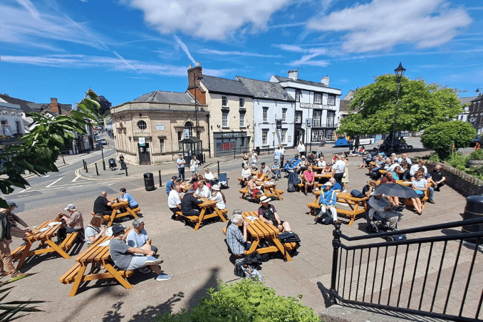 Crowds enjoying the day in the sun