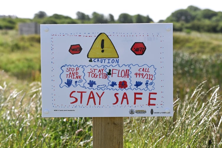 Water safety poster at the SUDS ponds, created by pupils at Nansledan Skol (Picture: The Duchy of Cornwall by Hugh Hastings)