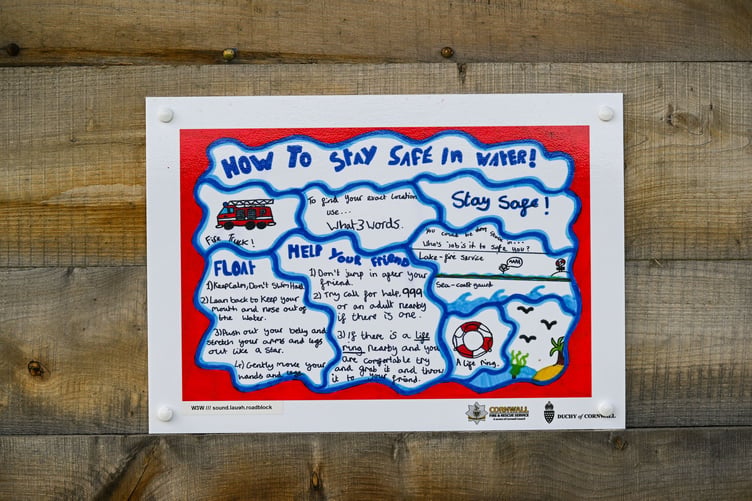 Water safety poster at the SUDS ponds, created by pupils at Nansledan Skol (Picture: The Duchy of Cornwall by Hugh Hastings)