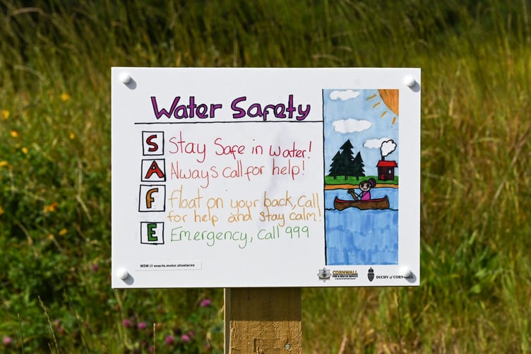 Water safety poster at the SUDS ponds, created by pupils at Nansledan Skol (Picture: The Duchy of Cornwall by Hugh Hastings)