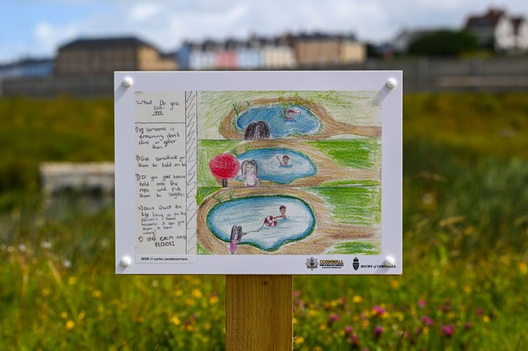 Water safety poster at the SUDS ponds, created by pupils at Nansledan Skol (Picture: The Duchy of Cornwall by Hugh Hastings)