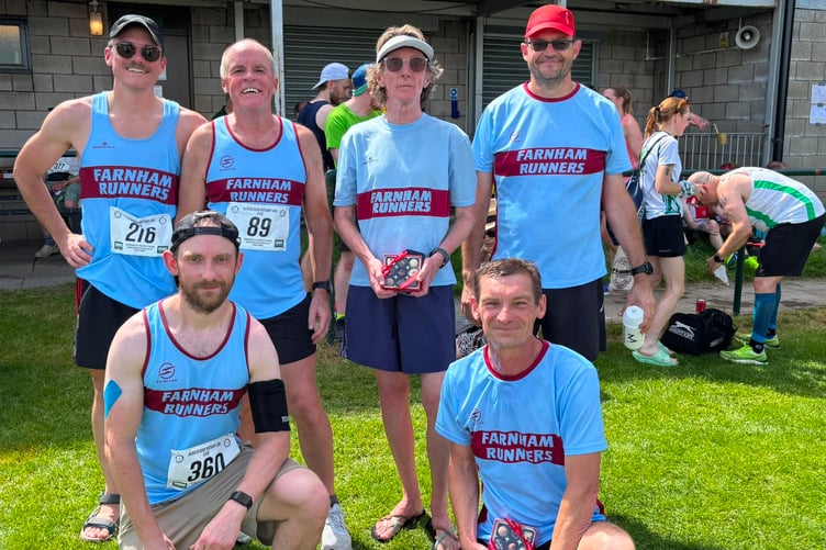 The Farnham men with their prizes at the Alresford 10k