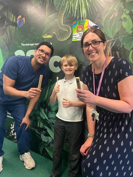 Bordon Dental Centre handing out toothbrushes at Woodlea primary school