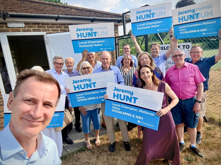 Jeremy Hunt MP, front left, with supporters after being reselected as the Conservative candidate for Godalming and Ash