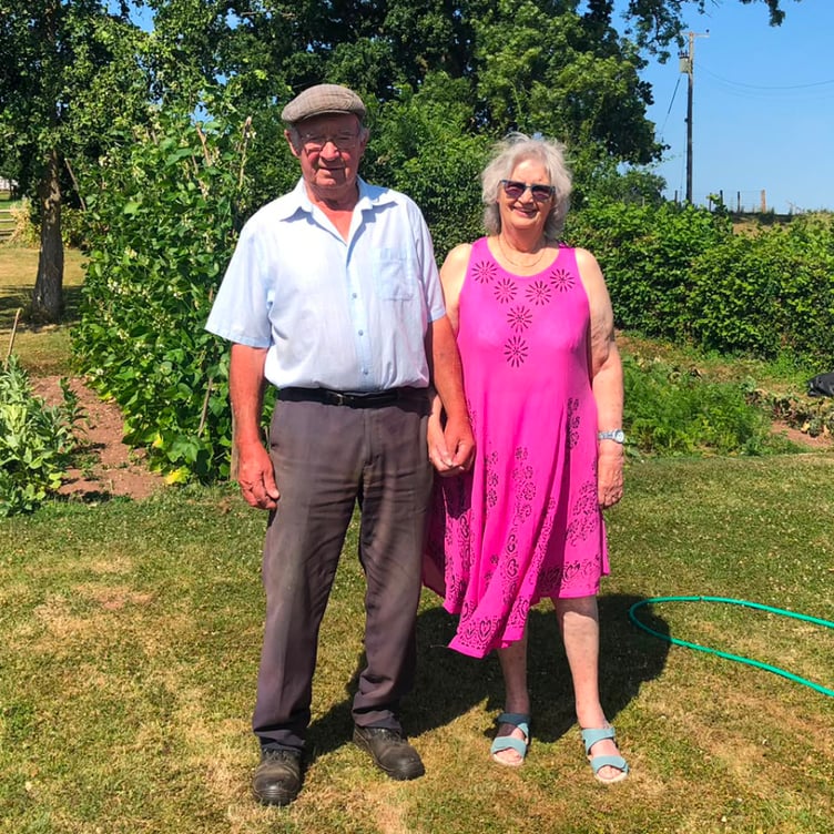 Adult Class winners Tom and Barbara Anstey (1.538kg) at home in their veg plot in Tregare.