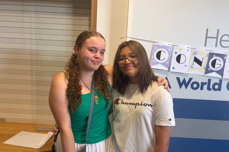 Lottie Fry and Pearl Pradhan collecting their GCSE results 2026