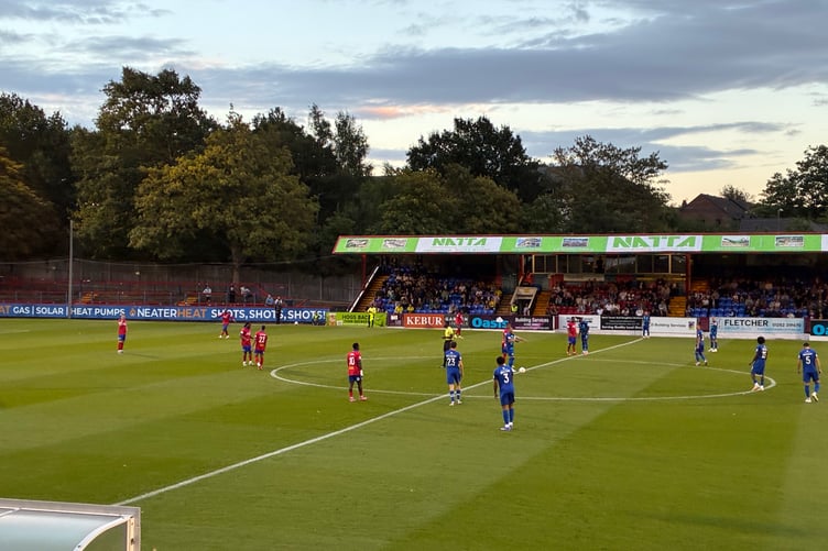 Action from Aldershot Town's National League game against Harrogate Town