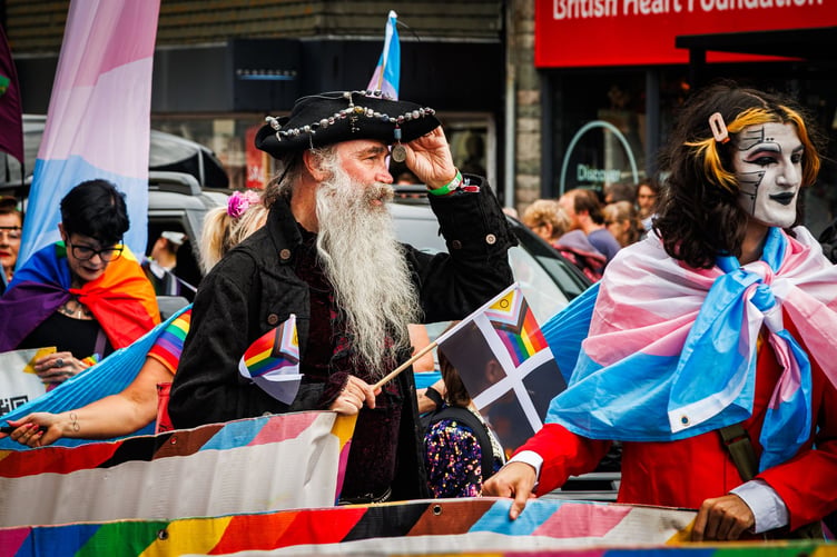 Cornwall Pride Mock Mayor Matt Blewett in the crowd at Penzance Pride 2026