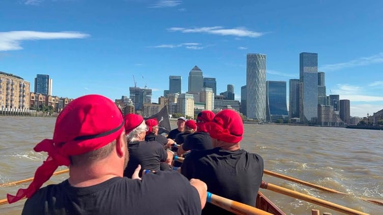 The rowing club during the Great River Race. (Picture: Mevagissey Rowing Club)