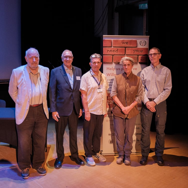From left, local historian Dr Roy Waight, Farnham Society chair Richard Hunt, Farnham Maltings chief executive Peter Glanville, specialist brick conservator Emma Simpson, and conservation consultant Graham Abrey at the Willmer House event.