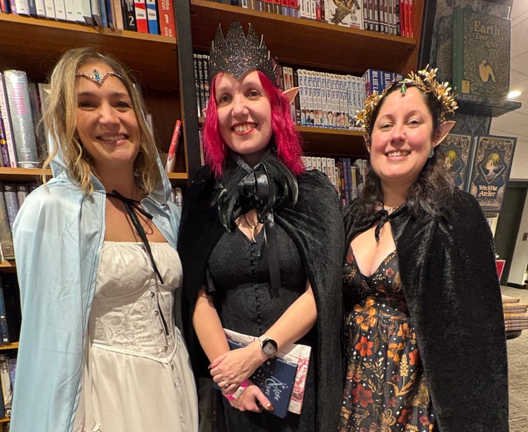 Friends Zoe Mills, Gina Dengler and Becky Searle at the ACOTAR launch, Waterstones Truro
